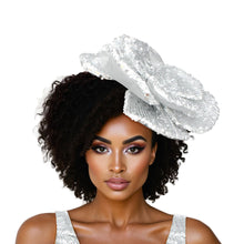 Load image into Gallery viewer, XL Flower Silver Sequin Hair Clip Headband Brooch