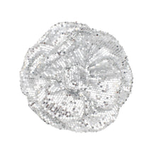 Load image into Gallery viewer, XL Flower Silver Sequin Hair Clip Headband Brooch
