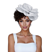 Load image into Gallery viewer, XL Flower Silver Sequin Hair Clip Headband Brooch