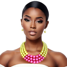 Load image into Gallery viewer, AKA Pearl Necklace Lime Pink 3 Layer Set
