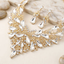 Load image into Gallery viewer, Clear Glass Crystal Gold Flower Large Bib Necklace