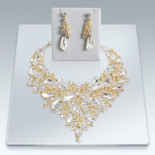 Load image into Gallery viewer, Clear Glass Crystal Gold Flower Large Bib Necklace