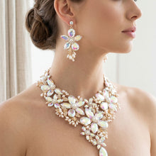 Load image into Gallery viewer, Gold Aurbo Glass Flower Crystal Large Bib Necklace