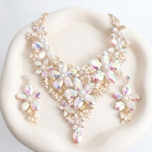 Load image into Gallery viewer, Gold Aurbo Glass Flower Crystal Large Bib Necklace