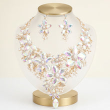 Load image into Gallery viewer, Gold Aurbo Glass Flower Crystal Large Bib Necklace