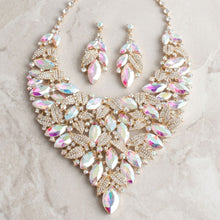 Load image into Gallery viewer, Gold Aurbo Glass Marquis Crystal Leaf Bib Necklace