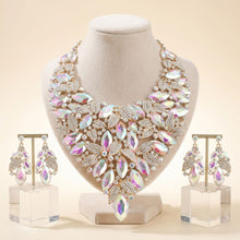 Load image into Gallery viewer, Gold Aurbo Glass Marquis Crystal Leaf Bib Necklace