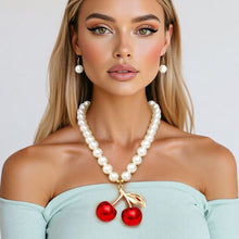 Load image into Gallery viewer, Pearl Necklace Cream Cherry Drop Pendant Necklace