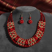 Load image into Gallery viewer, Red Glass Bead Woven Collar Bib Necklace