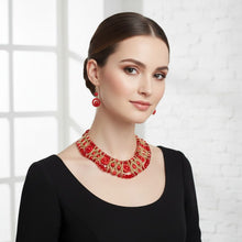 Load image into Gallery viewer, Red Glass Bead Woven Collar Bib Necklace