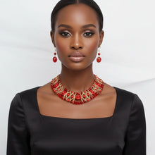 Load image into Gallery viewer, Red Glass Bead Woven Collar Bib Necklace