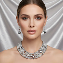 Load image into Gallery viewer, Silver Metallic Bead Woven Collar Bib Necklace
