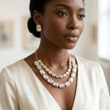 Load image into Gallery viewer, Aurbo Emerald Cut Crystal 2 Row Necklace Set