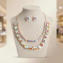 Load image into Gallery viewer, Aurbo Emerald Cut Crystal 2 Row Necklace Set