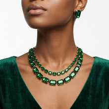 Load image into Gallery viewer, Green Emerald Cut Crystal 2 Row Necklace Set