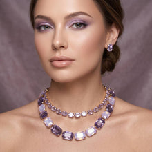 Load image into Gallery viewer, Lavender Emerald Cut Crystal 2 Row Necklace Set
