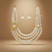Load image into Gallery viewer, Cream Pearl Floral Detail 4 Layer Chunky Necklace
