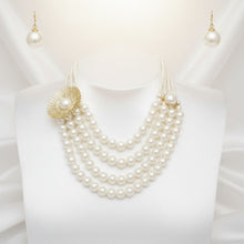 Load image into Gallery viewer, Cream Pearl Floral Detail 4 Layer Chunky Necklace