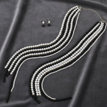 Load image into Gallery viewer, Long Black White Pearl Adjustable Knot Necklace