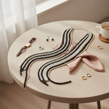 Load image into Gallery viewer, Long Black White Pearl Adjustable Knot Necklace