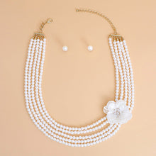 Load image into Gallery viewer, Pearl Necklace Cream 5 Strand Flower Set for Women