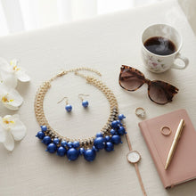 Load image into Gallery viewer, Clustered Blue Pearl Woven Cable Chain Necklace