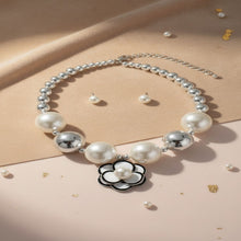 Load image into Gallery viewer, Choker Silver Ball Pearl Camellia Flower Necklace