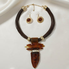 Load image into Gallery viewer, Caramel Brown Marbled Horn Pendant Cord Necklace