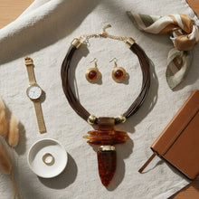 Load image into Gallery viewer, Caramel Brown Marbled Horn Pendant Cord Necklace