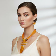 Load image into Gallery viewer, Orange Marbled Horn Pendant Multi Cord Necklace