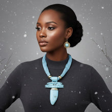 Load image into Gallery viewer, Turquoise Marbled Horn Pendant Multi Cord Necklace