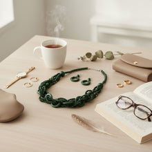 Load image into Gallery viewer, Long Green Wood Bead Earthy Energy Necklace