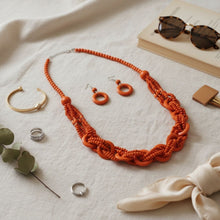Load image into Gallery viewer, Long Orange Wood Bead Earthy Energy Necklace