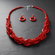 Load image into Gallery viewer, Long Red Wood Bead Earthy Energy Necklace