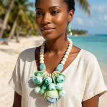 Load image into Gallery viewer, Mint Green Floral Garden Statement Bib Necklace