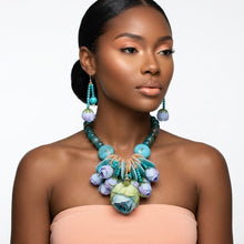 Load image into Gallery viewer, Turquoise Floral Garden Statement Bib Necklace