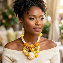 Load image into Gallery viewer, Yellow Floral Garden Statement Bib Necklace