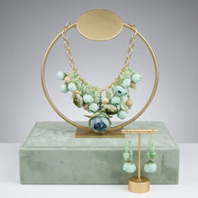 Load image into Gallery viewer, Green Floral Garden Fringe Statement Necklace