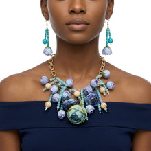 Load image into Gallery viewer, Turquoise Floral Garden Fringe Statement Necklace