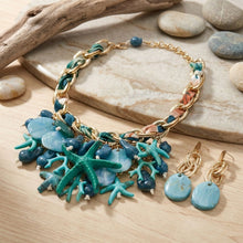 Load image into Gallery viewer, Turquoise Coral Starfish Bib Seaside Gold Necklace