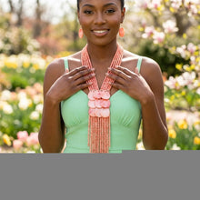 Load image into Gallery viewer, Marbled Pink Bead Multi Strand Tassel Necklace