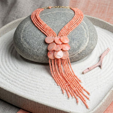 Load image into Gallery viewer, Marbled Pink Bead Multi Strand Tassel Necklace