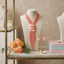 Load image into Gallery viewer, Marbled Pink Bead Multi Strand Tassel Necklace