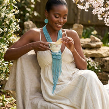Load image into Gallery viewer, Marble Turquoise Bead Multi Strand Tassel Necklace