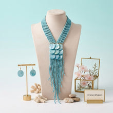 Load image into Gallery viewer, Marble Turquoise Bead Multi Strand Tassel Necklace