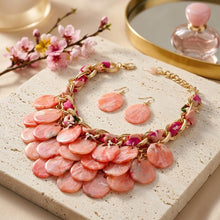 Load image into Gallery viewer, Marbled Pink Disc Bib Fabric Woven Chain Necklace