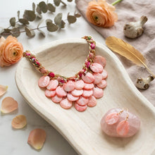 Load image into Gallery viewer, Marbled Pink Disc Bib Fabric Woven Chain Necklace