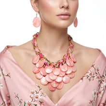 Load image into Gallery viewer, Marbled Pink Disc Bib Fabric Woven Chain Necklace