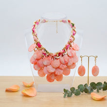 Load image into Gallery viewer, Marbled Pink Disc Bib Fabric Woven Chain Necklace