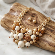 Load image into Gallery viewer, Natural Wood Chunky Geometric Bead Bib Necklace